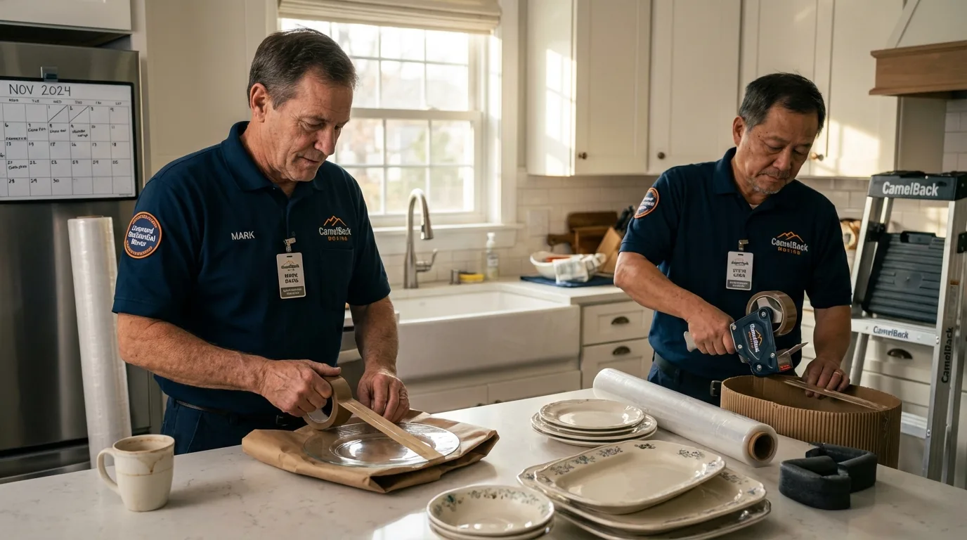 Professional crew packing kitchen dishware in Spencer, TN